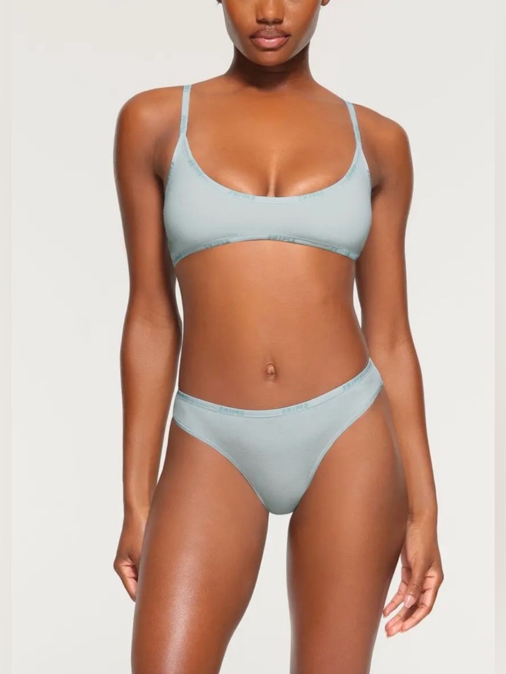 SKIMS Cotton Logo Scoop Neck Bralette in Frost Size: Large